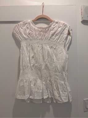 Joe's Jeans White Smocked Peplum Top